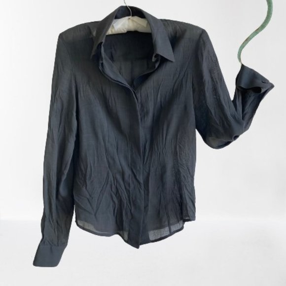 IPSE Gazebo Dark Gray Sheer Crinkled Long-sleeved Shirt - Women's Small - Picture 2 of 11